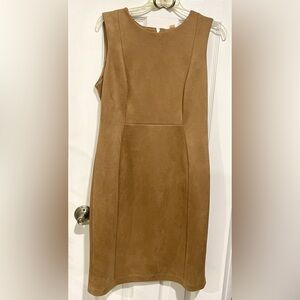 Calvin Klein tan Suede sheath dress with gold zipper 10